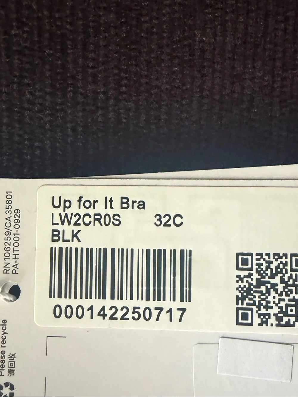 Lululemon Up for It Bra Cross Back Black, Size 32C- NWT